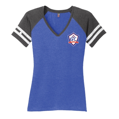 Women's Game V-Neck Tee - Heathered True Royal/Heathered Charcoal Image