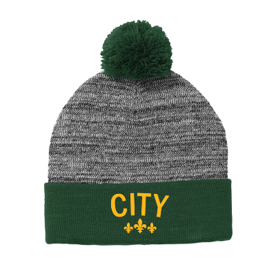 Heather Pom Pom Beanie - Green/Grey Image