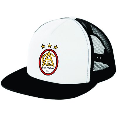 Flat Bill Trucker Hat - Black/White Image