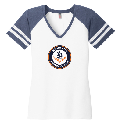 Women's Game V-Neck Tee - White/Heathered Navy Image