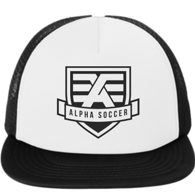 Flat Bill Trucker Hat Black/White Image