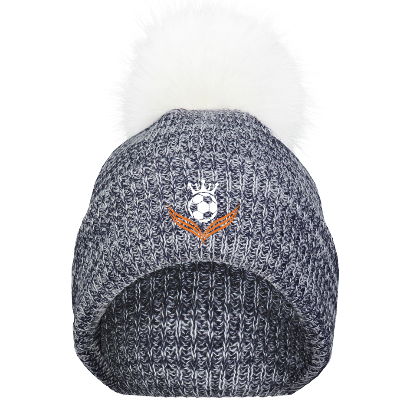 Faux Fur Pom Beanie - Navy/White Image