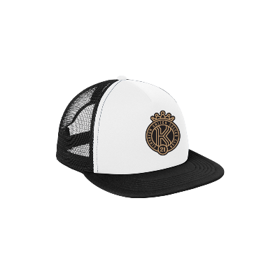 Flat Bill Trucker Hat - White/Black Image
