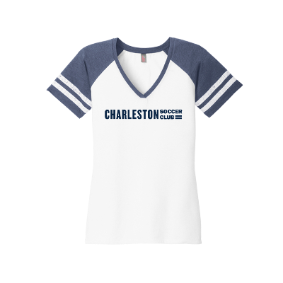 Women's Game V-Neck Tee - White/Heathered Navy Image